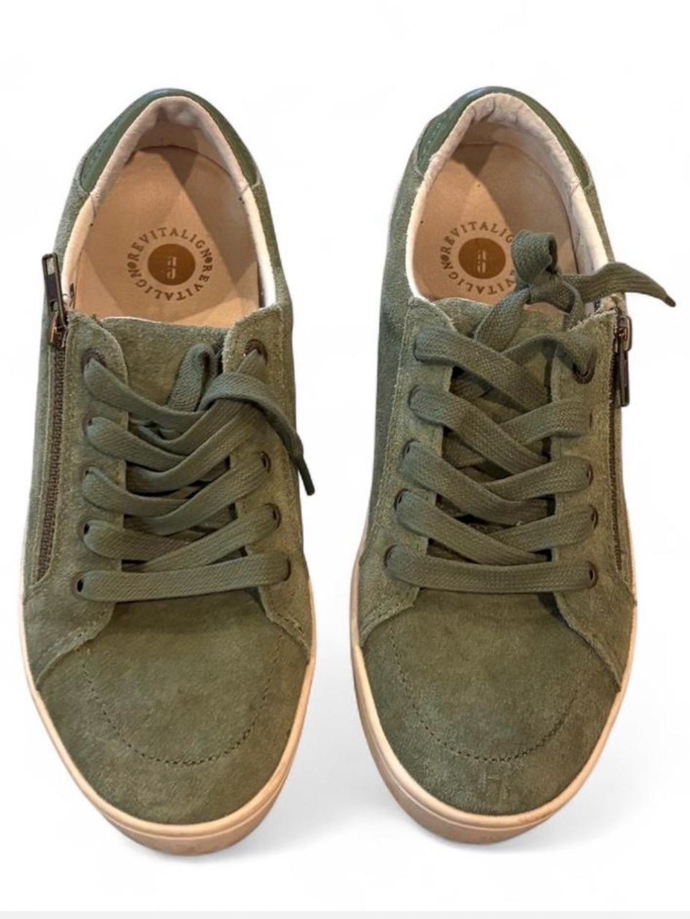 REVITALIGN Olive Green Suede Athletic Sneakers Zip Orthotic Support streetwear - Picture 3 of 8